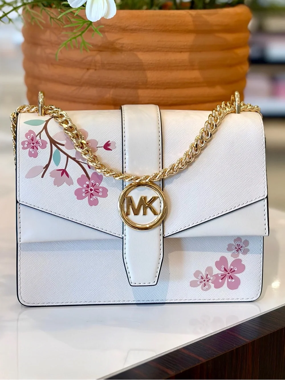 MICHAEL KORS Greenwich Small Embellished Crossbody Bag Light Cream Multi NWT